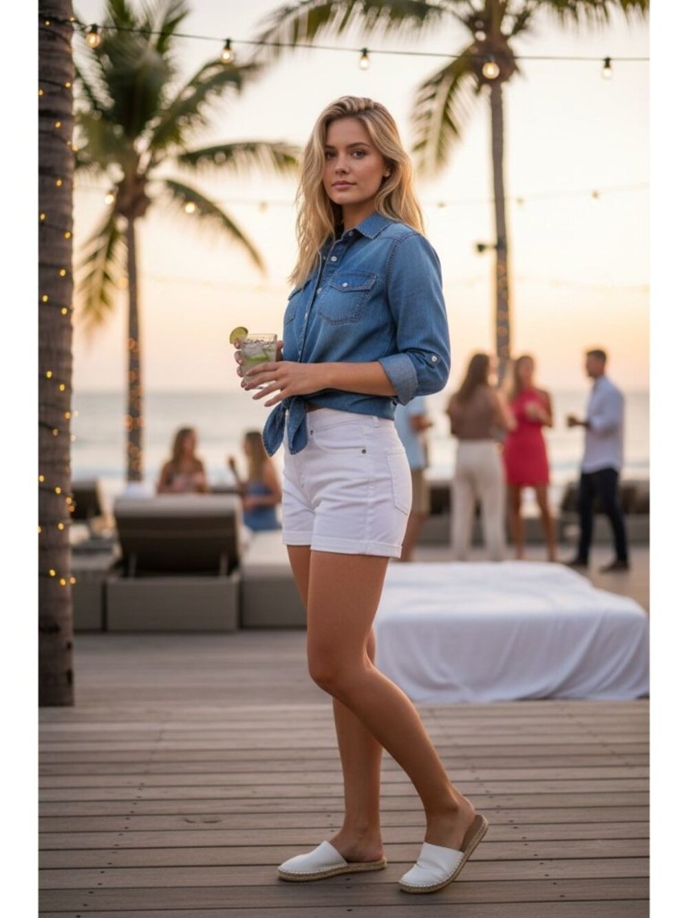 Womens Blue Denim Crop Top Button-Up Shirt Pockets Casual Western Style Cotton B